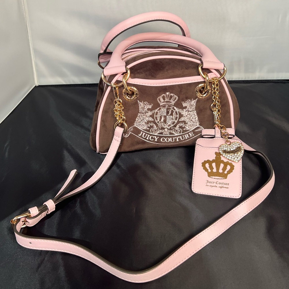 New Juicy Couture Pink and Brown Scotty Dogs Satchel in Chocolate Brand New